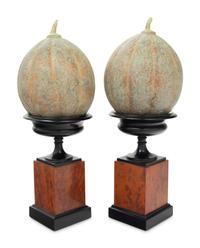 A Pair of Continental Maple Veneered and Parcel Ebonized Urns