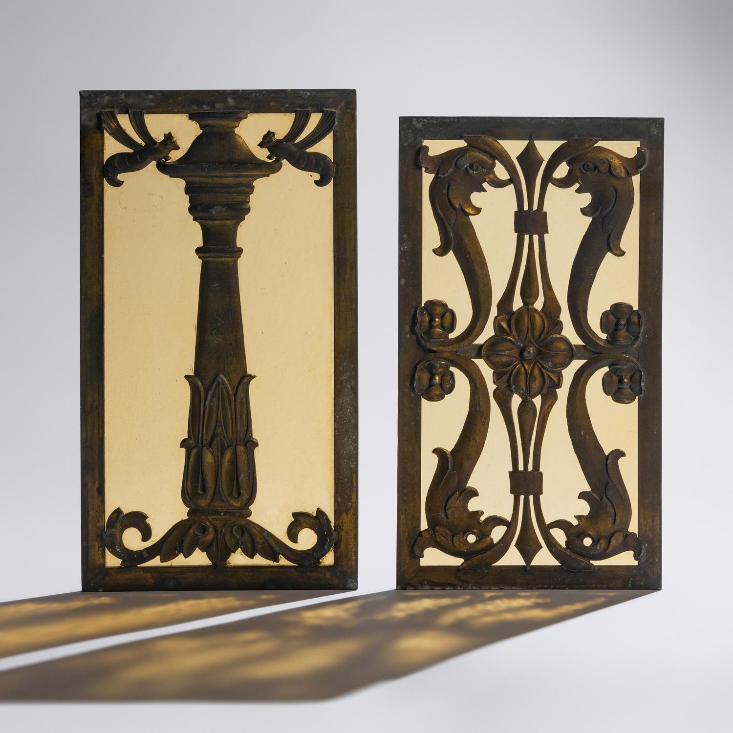 Two Amber cathedral glass windows