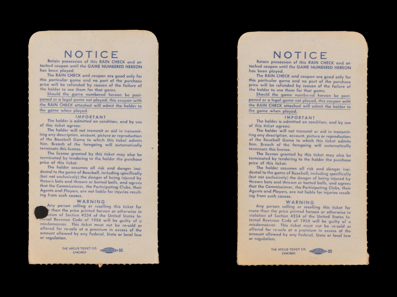 A Group of Two Milwaukee Braves vs. New York Yankees 1958 World Series Game 6 Ticket Stubs