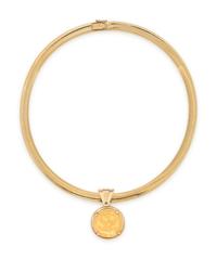 YELLOW GOLD, DIAMOND, AND COIN OMEGA CHOKER NECKLACE