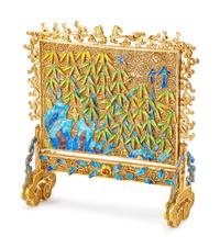 A Chinese Silvergilt and Enamel Table Screen