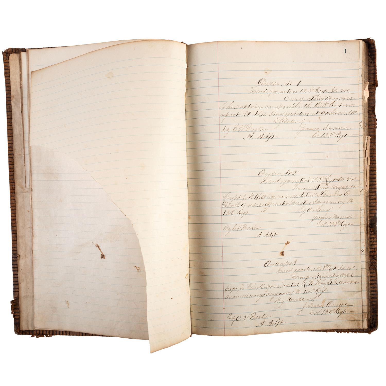 A collection of items identified to Lieutenant Colonel Jonathan Biggs, 123rd Illinois Infantry, “Wilder’s Brigade,” highlighted by bullet-struck frock coat and vest worn during the assault on Selma, Alabama. 2 April 1865.