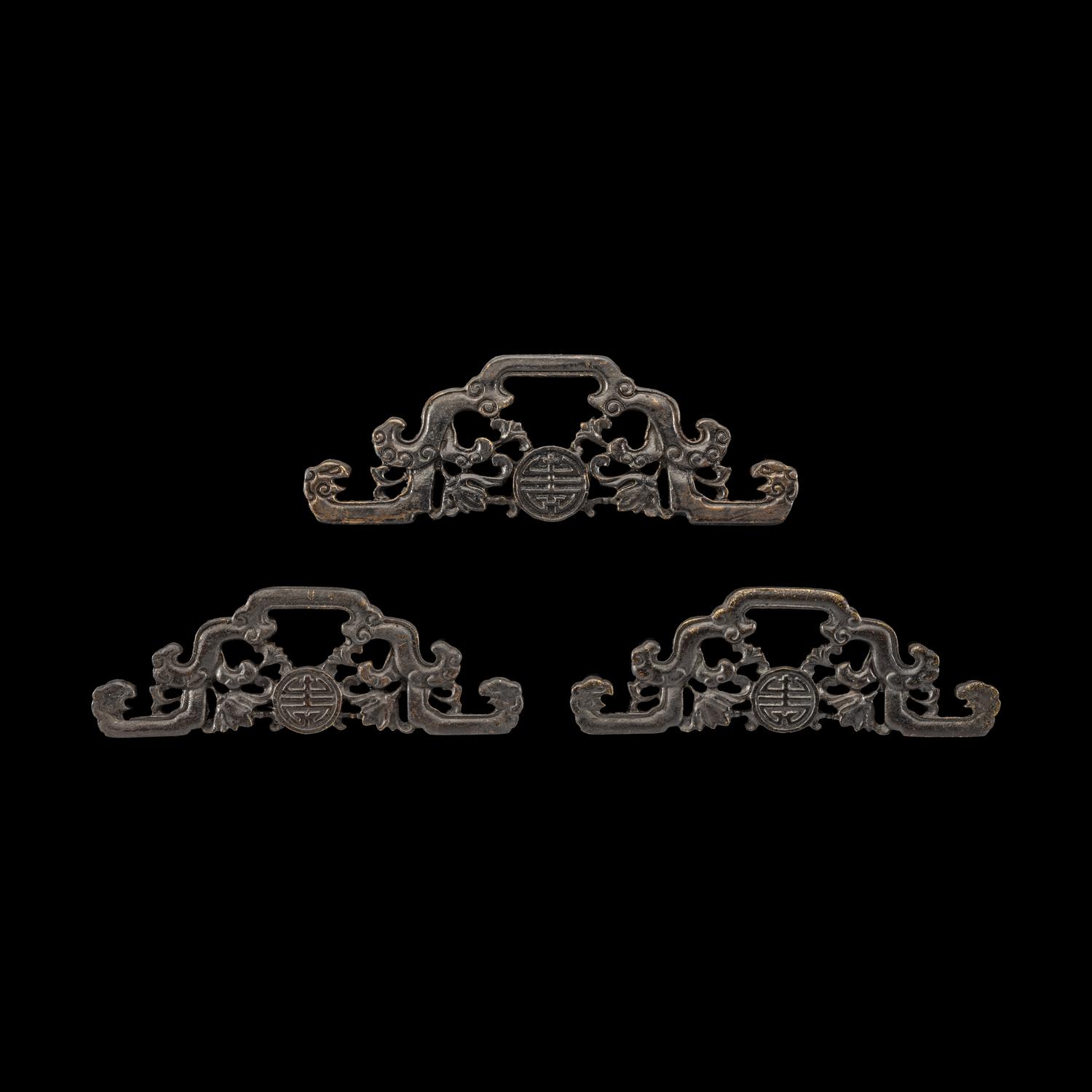 Three Chinese Bronze Handles, Qing Dynasty (1644-1911)