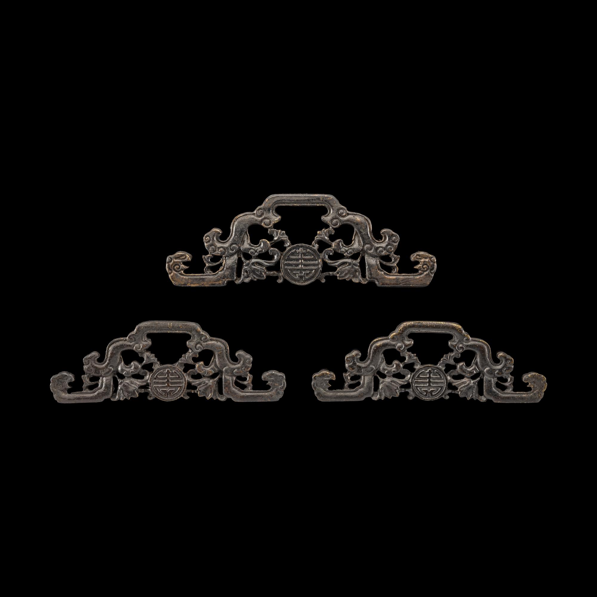 Three Chinese Bronze Handles, Qing Dynasty (1644-1911)