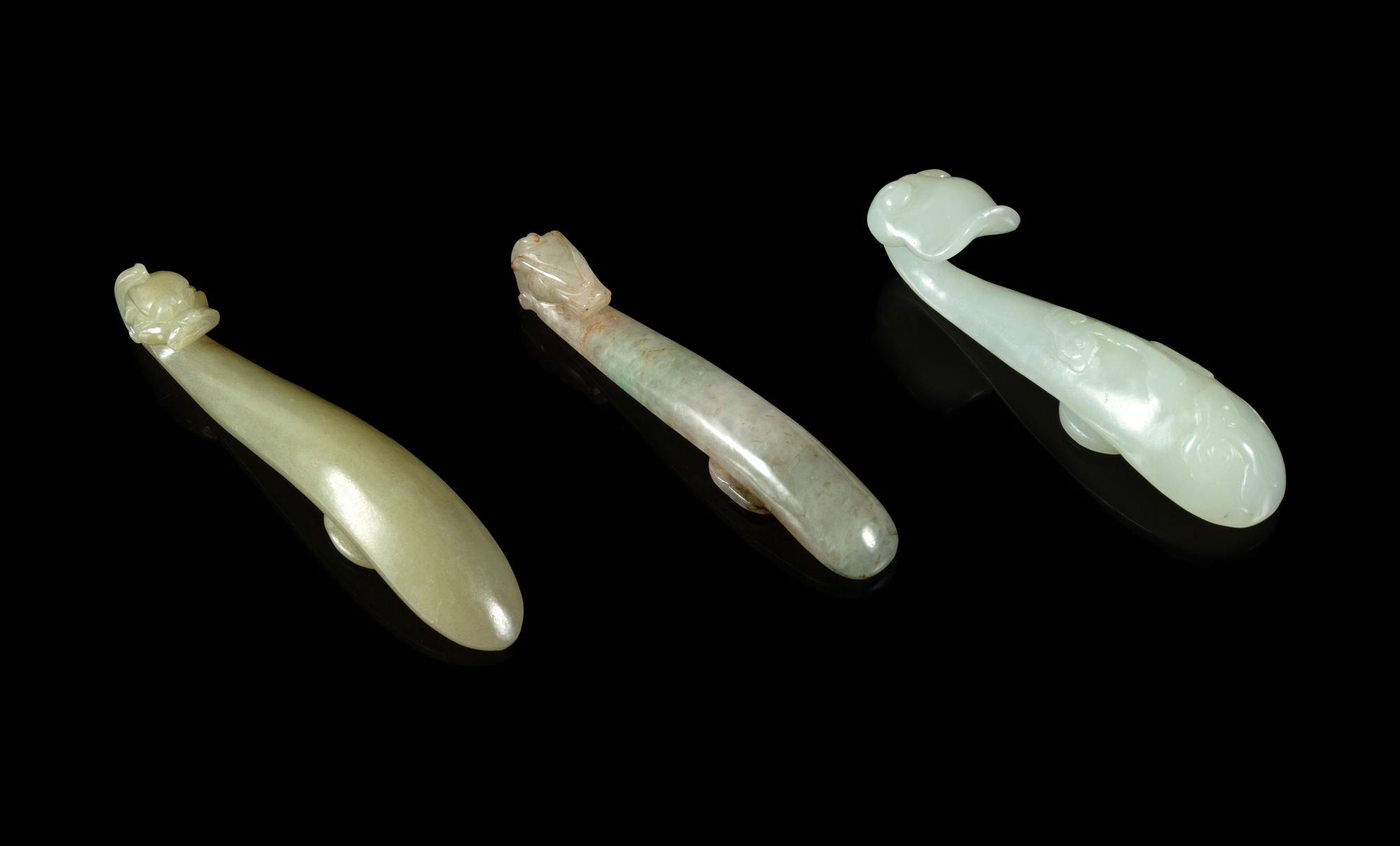 Three Chinese Celadon Jade Belt Hooks
