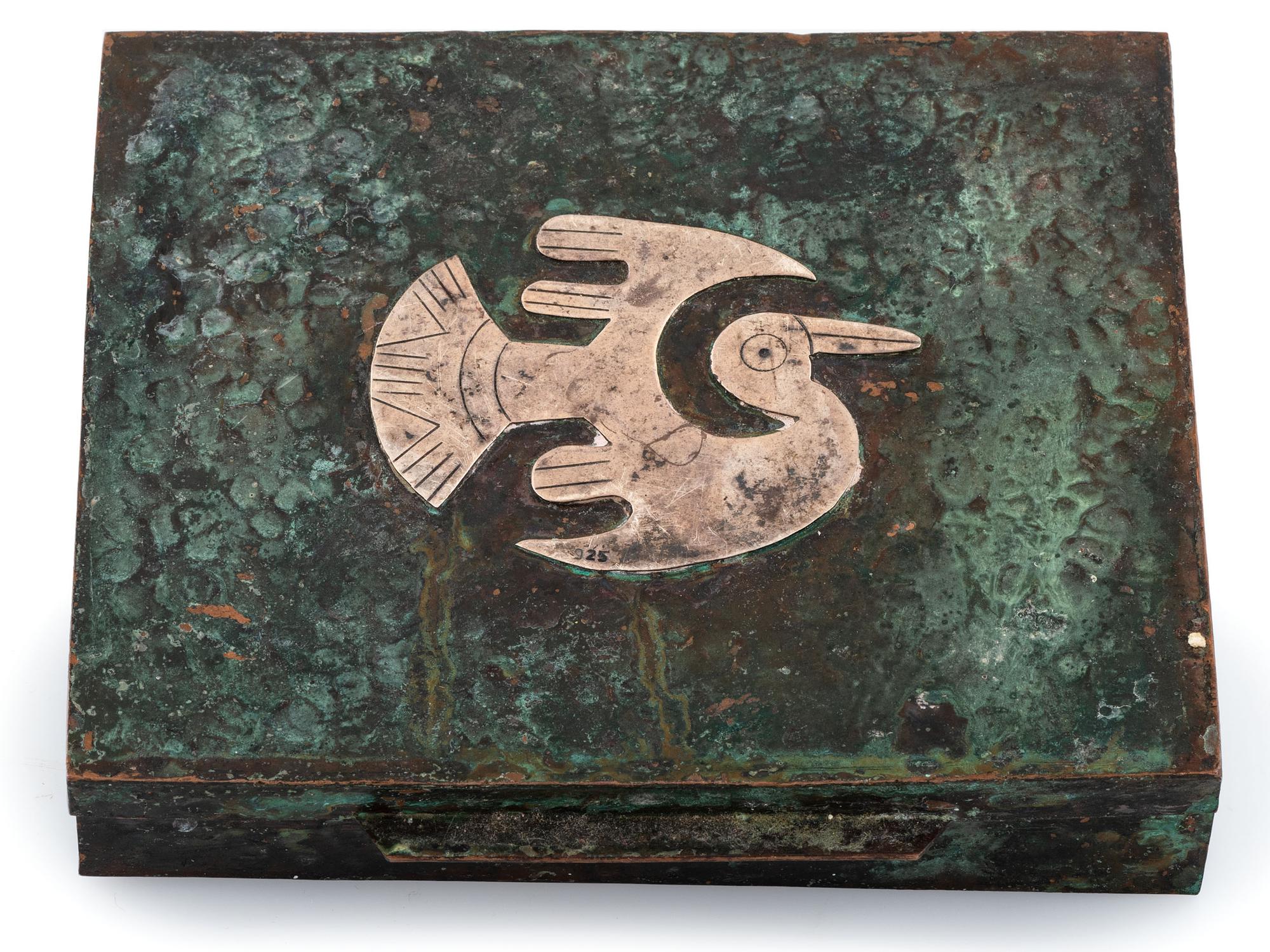 Mexican Copper Box, with Silver Bird