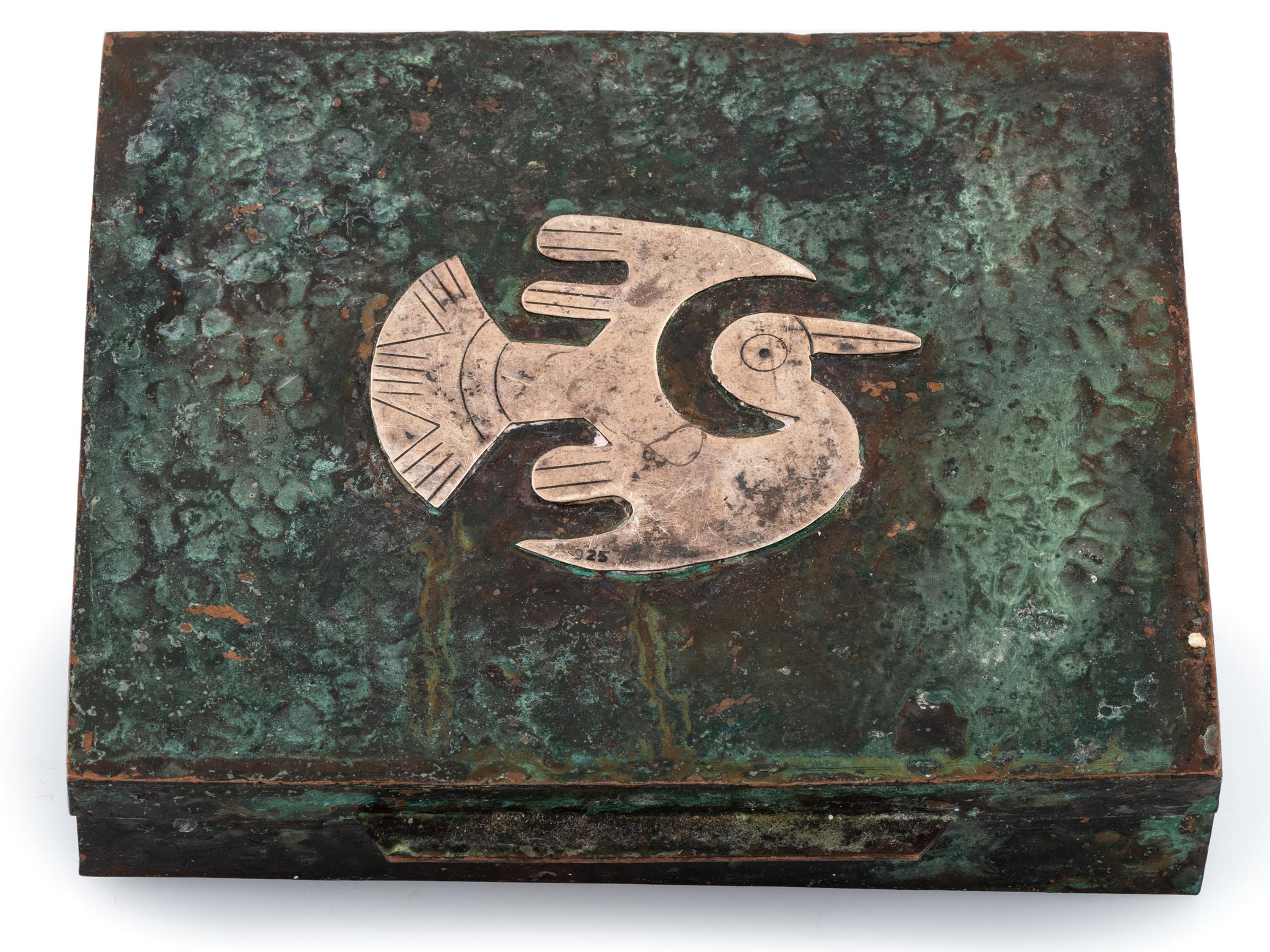 Mexican Copper Box, with Silver Bird