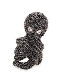 BLACK SPINEL AND CUBIC ZIRCONIA OCTOPUS RING