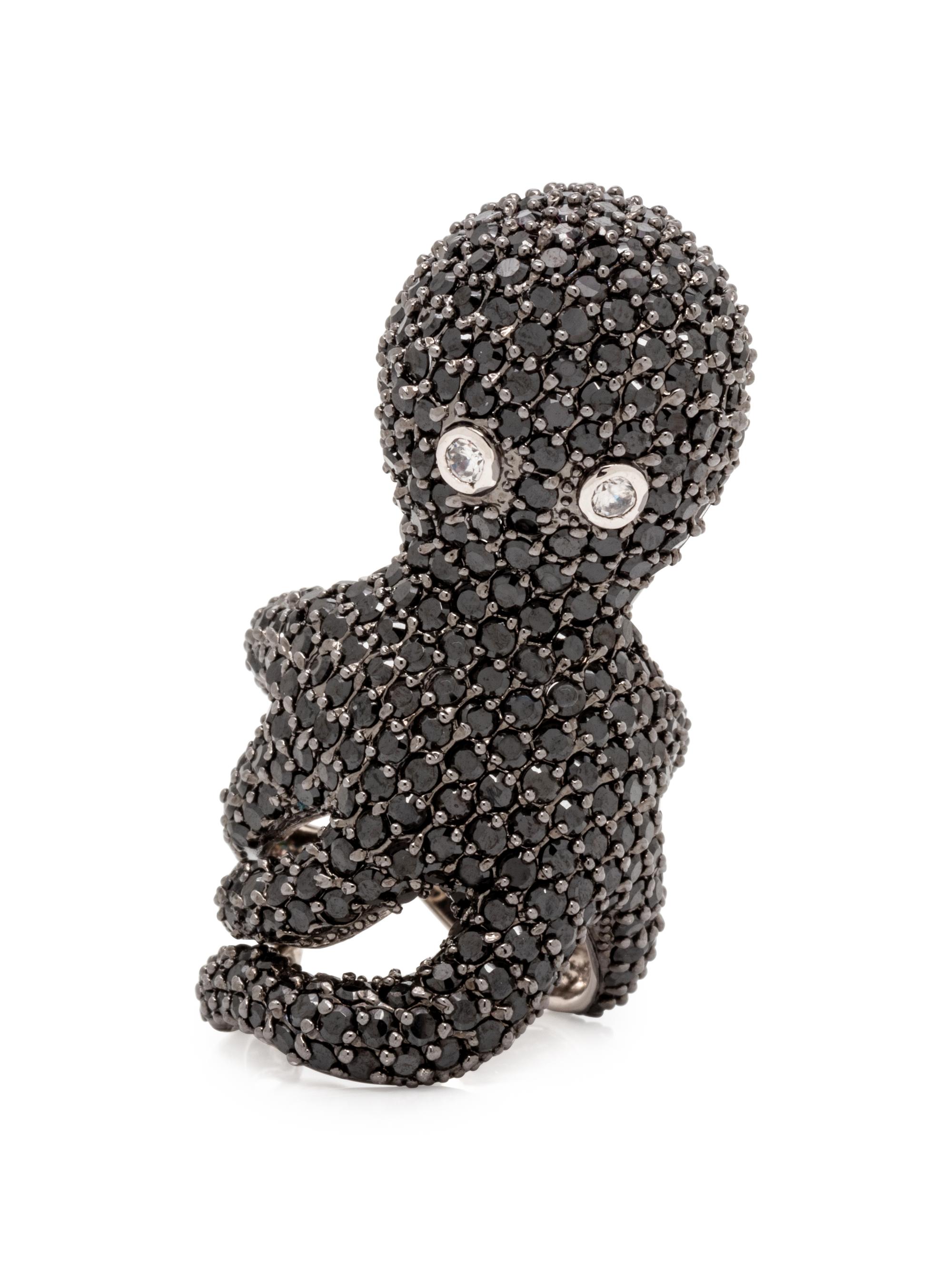 BLACK SPINEL AND CUBIC ZIRCONIA OCTOPUS RING