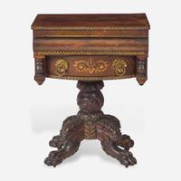 A Classical two-drawer mahogany and stencil-decorated work table Probably New York, NY, circa 1830