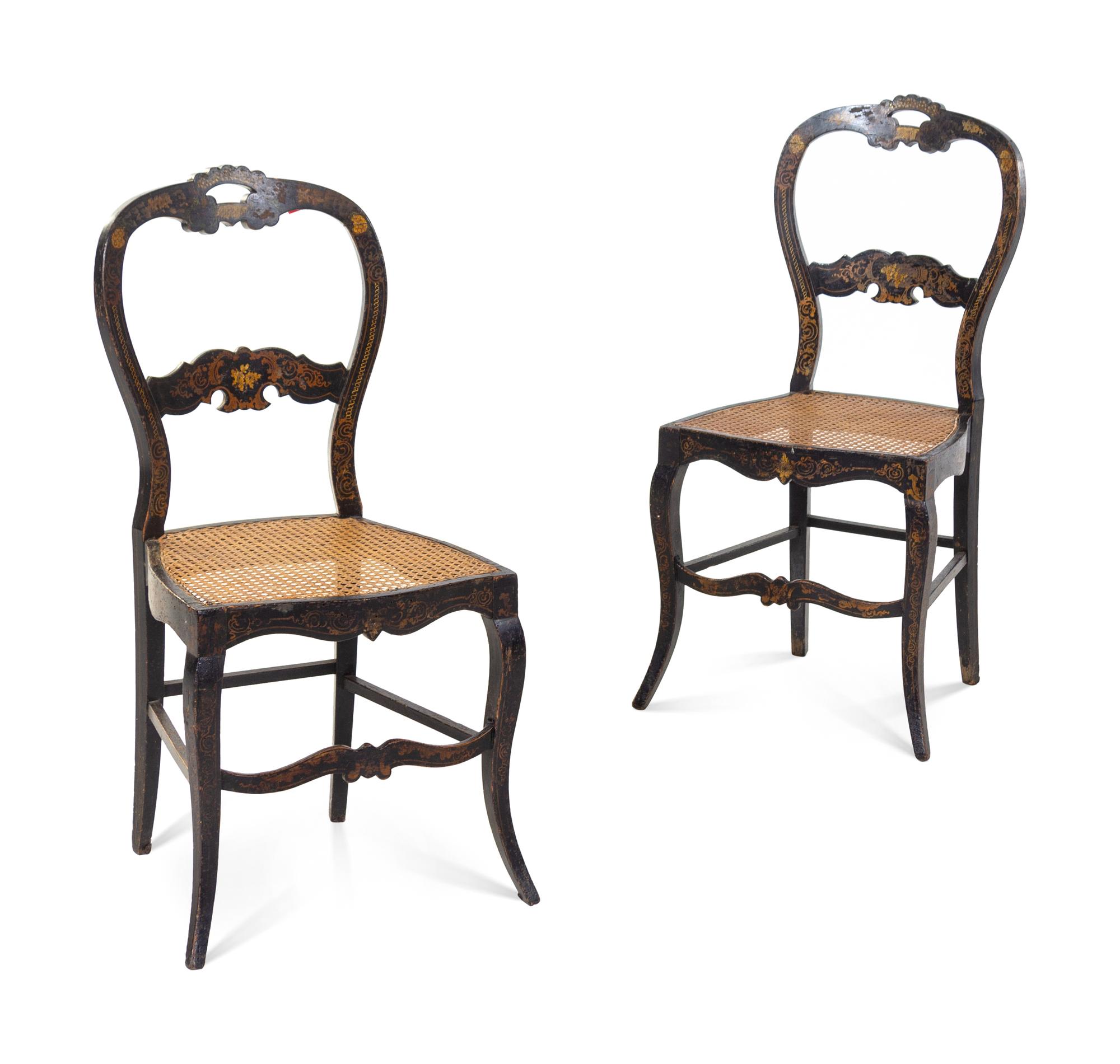 A Pair of French Stencil-Decorated Balloon-Back Side Chairs