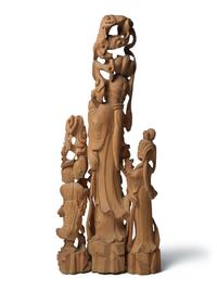 A Chinese Boxwood Figural Groups