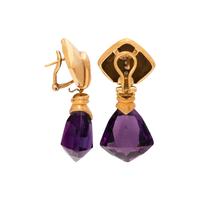 ANTONINI, YELLOW GOLD, AMETHYST, AND DIAMOND EARRINGS