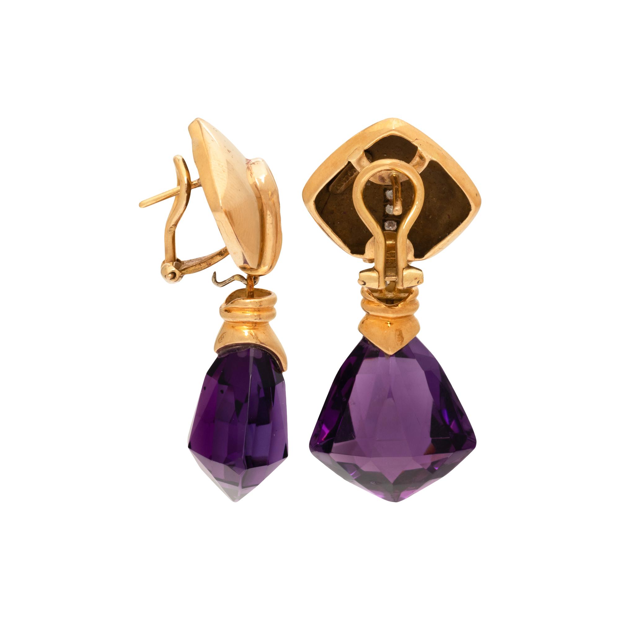 ANTONINI, YELLOW GOLD, AMETHYST, AND DIAMOND EARRINGS