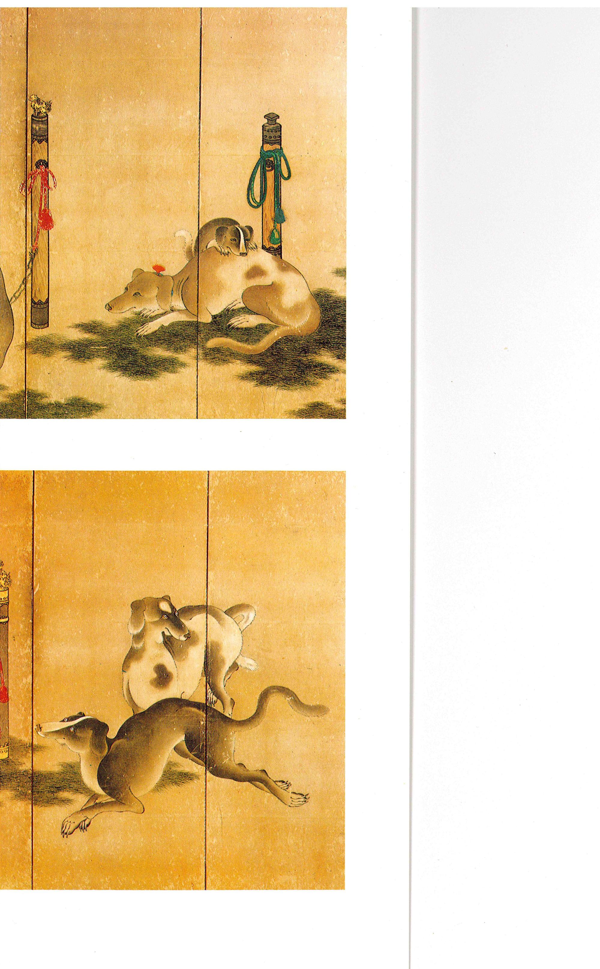 Possibly Unkoku School, Edo Period (1615-1868) 江戶時代 雲谷派“五犬圖”六扇屏風
