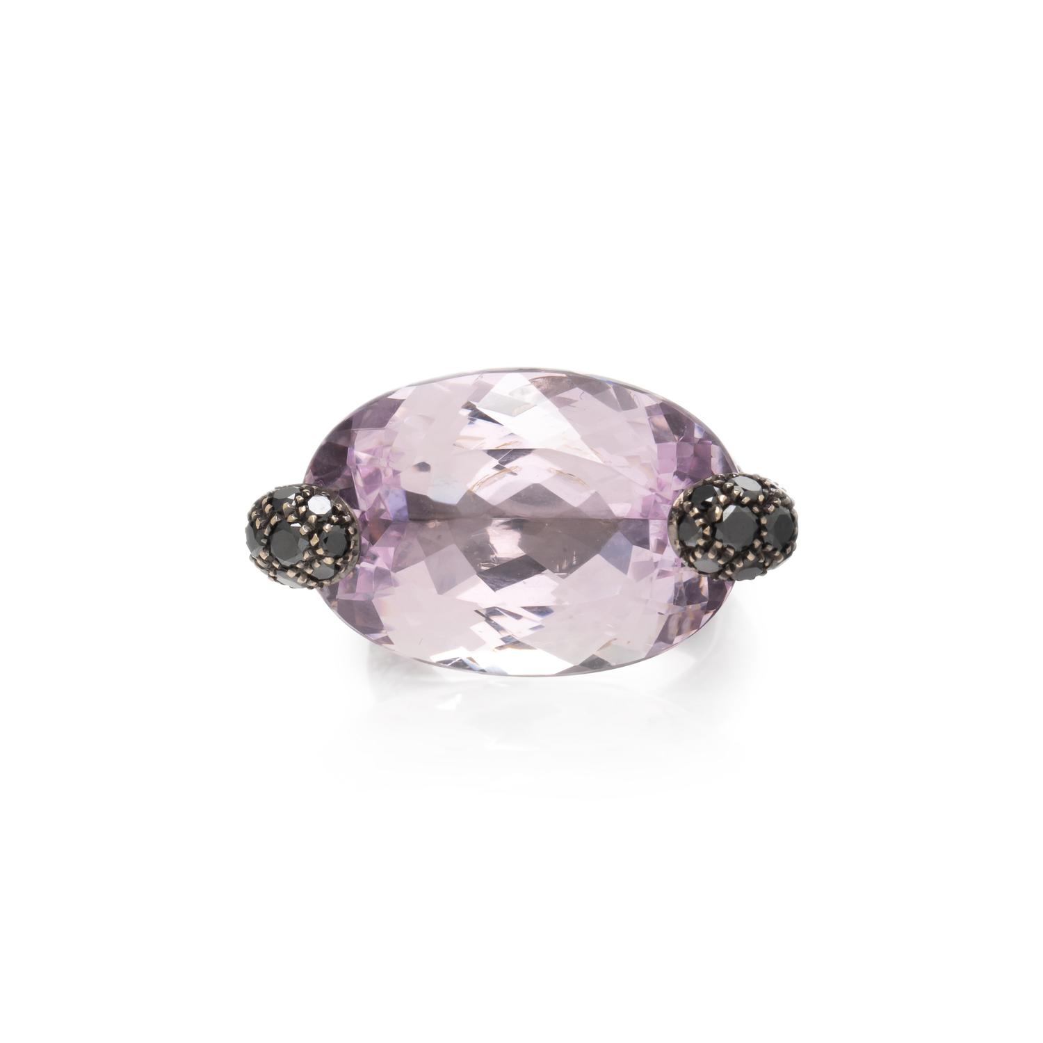GIORGIO ARMANI, BLACKENED GOLD, KUNZITE, AND BLACK DIAMOND RING