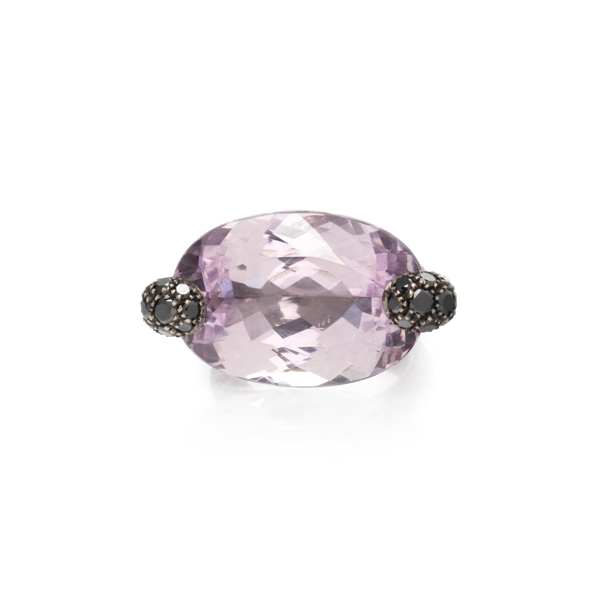 GIORGIO ARMANI, BLACKENED GOLD, KUNZITE, AND BLACK DIAMOND RING