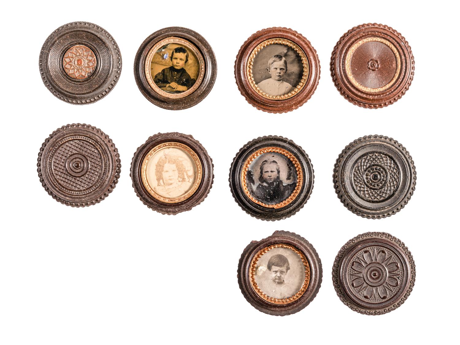 [EARLY PHOTOGRAPHY - UNION CASES]. A group of 10 assorted "oreo" cases containing portraits of children and young adults, including: