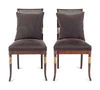 A Pair of Regency Style Parcel-Gilt Walnut Side Chairs