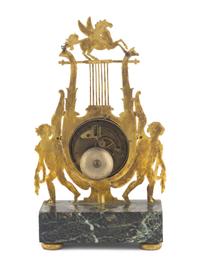 An Empire Style Gilt Bronze Lyre Form Clock