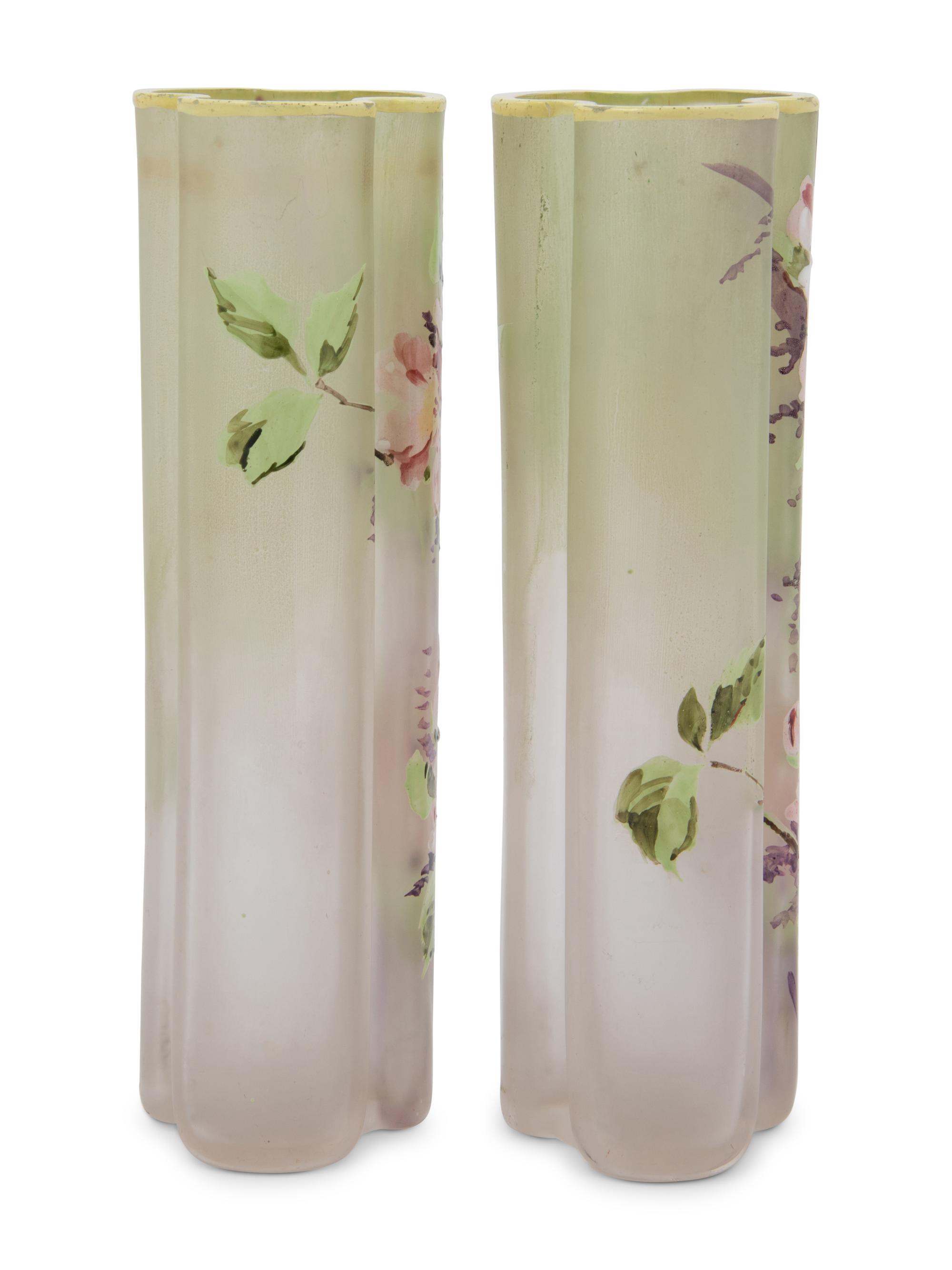 A Pair of French Enameled Glass Vases