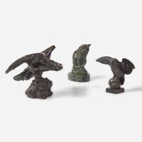 Antoine-Louis Barye (French, 1795-1875) Three Small Works: Eagle with Outstretched Wings, Owl Hunting Rat, and Seated Cat, Cast by Ferdinand Barbedienne (French, 1810-1892), late 19th century