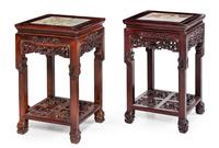 A Pair of Dreams Stone Inset Hongmu Side Stands Height 30 3/4 x width 19 x depth 19 inches. — 19TH CENTURY