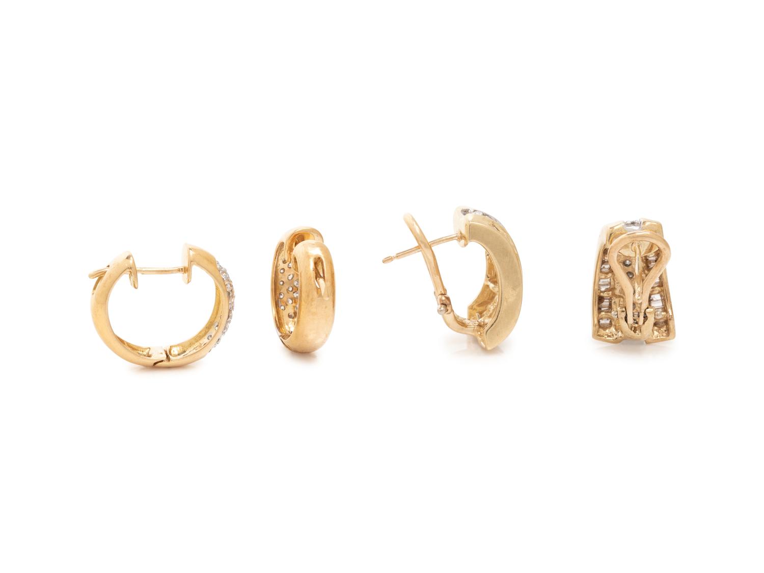 COLLECTION OF YELLOW GOLD AND DIAMOND EARRINGS