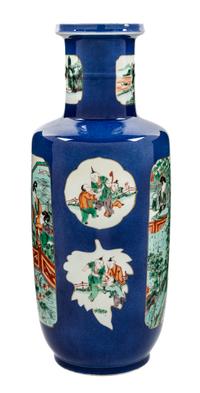 A Famille Verte and Powder Blue Porcelain Rouleau Vase