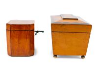 Two English Walnut Marquetry Tea Caddies — CIRCA 1825