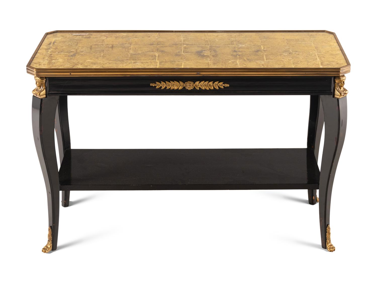 A Louis XVI Style Gilt Bronze Mounted Black Lacquered Low Table