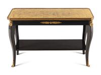 A Louis XVI Style Gilt Bronze Mounted Black Lacquered Low Table