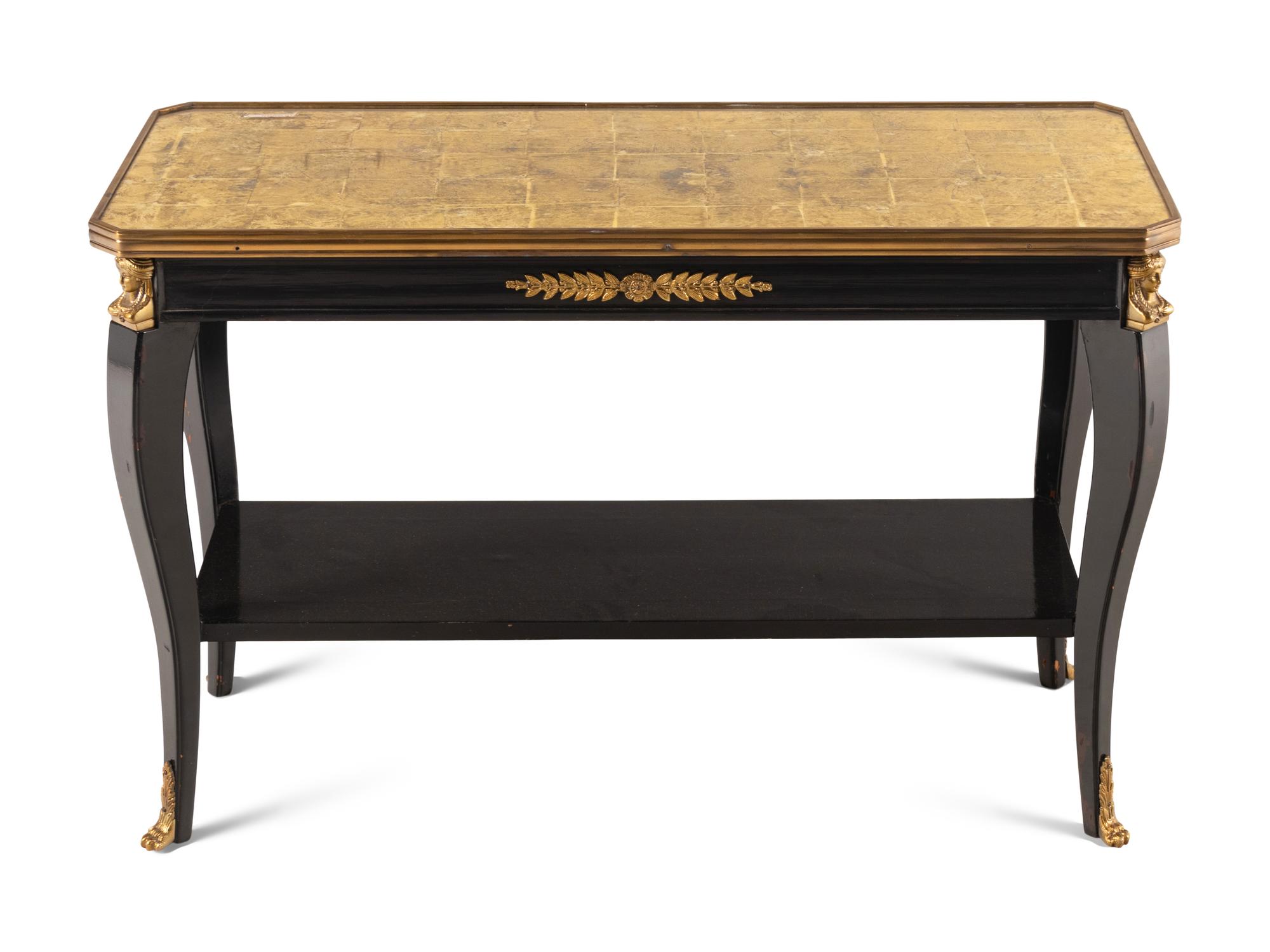 A Louis XVI Style Gilt Bronze Mounted Black Lacquered Low Table