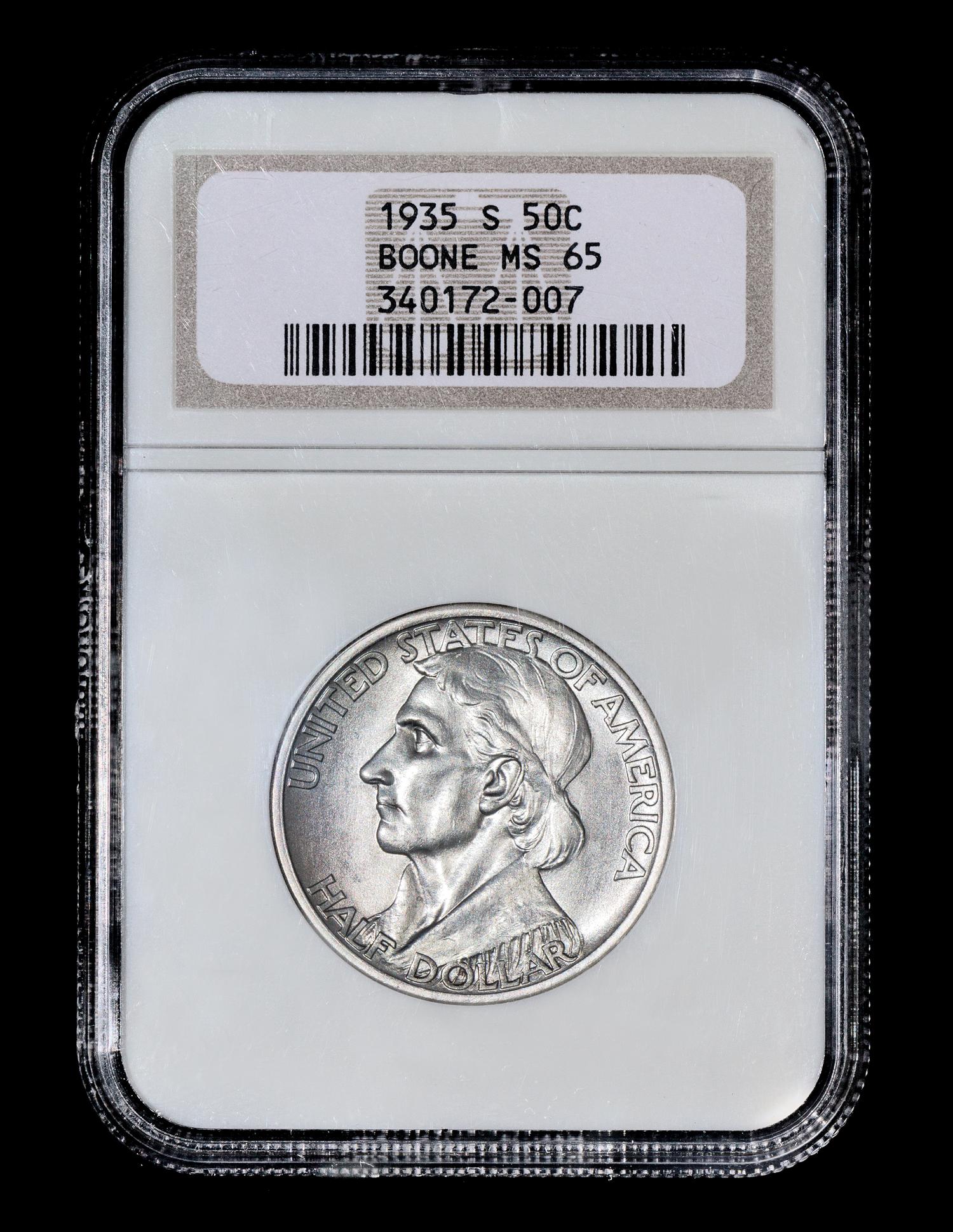 A United States 1935-S Daniel Boone Commemorative 50c Coin — NGC graded MS65