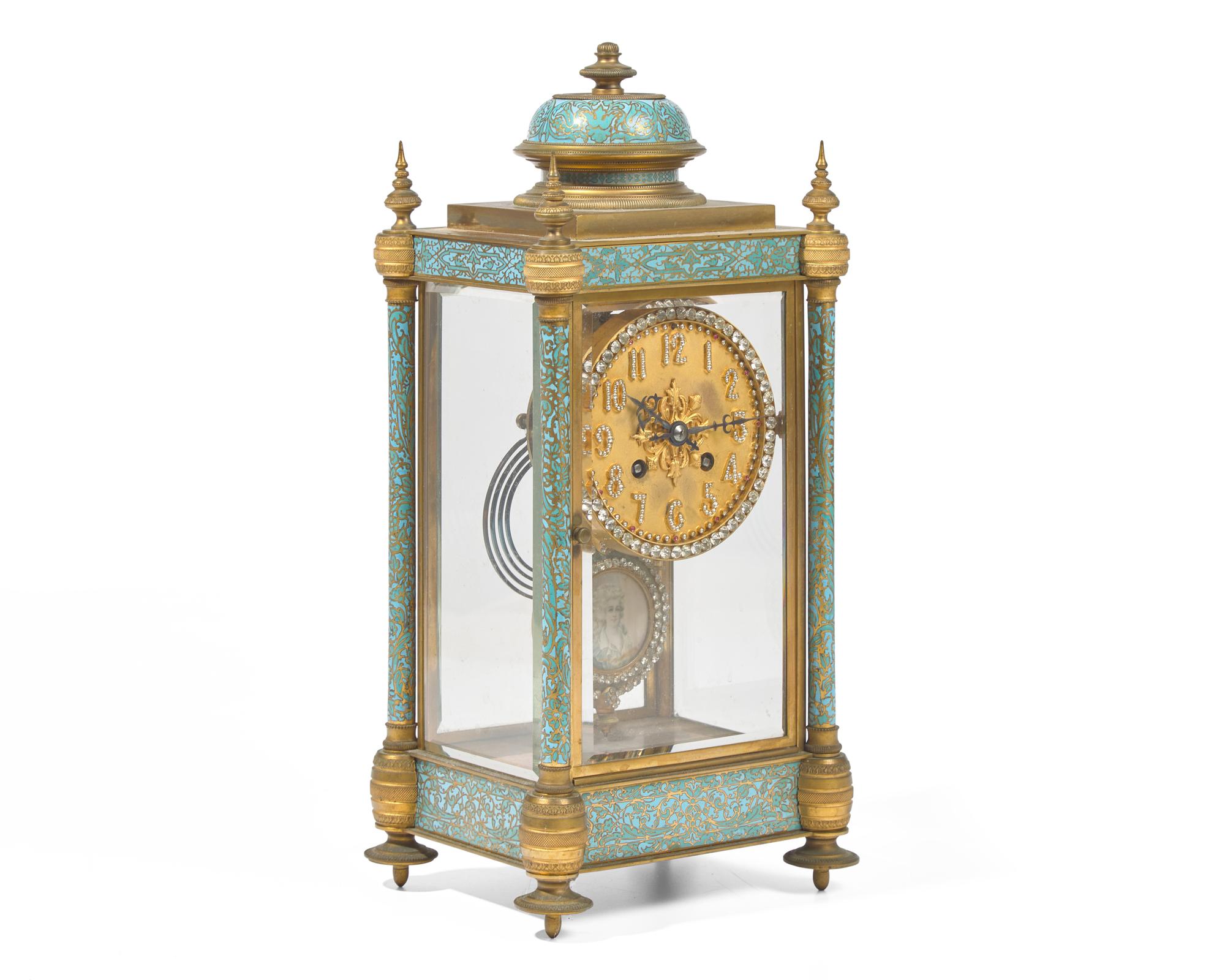 A French cloisonné enamel and gilt bronze mantel clock, Japy Frères & Cie, Paris, late 19th century