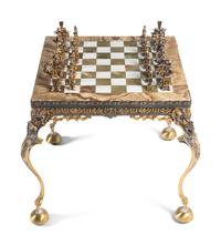 A Piero Benzoni Gilt Bronze, Silver-Plate and Onyx Chess Set