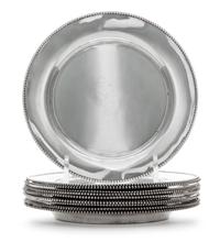 A Set of Twelve American Silver Bread Plates, Wallace Silversmiths, Wallingford, CT, 20th Century, each with beaded edge.
