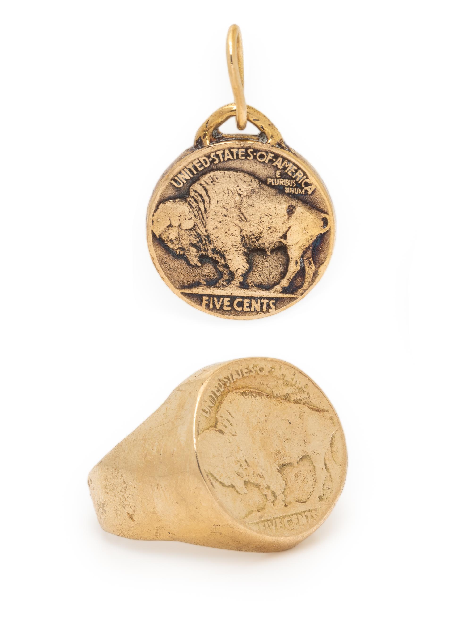 YELLOW GOLD BUFFALO NICKEL RING AND PENDANT