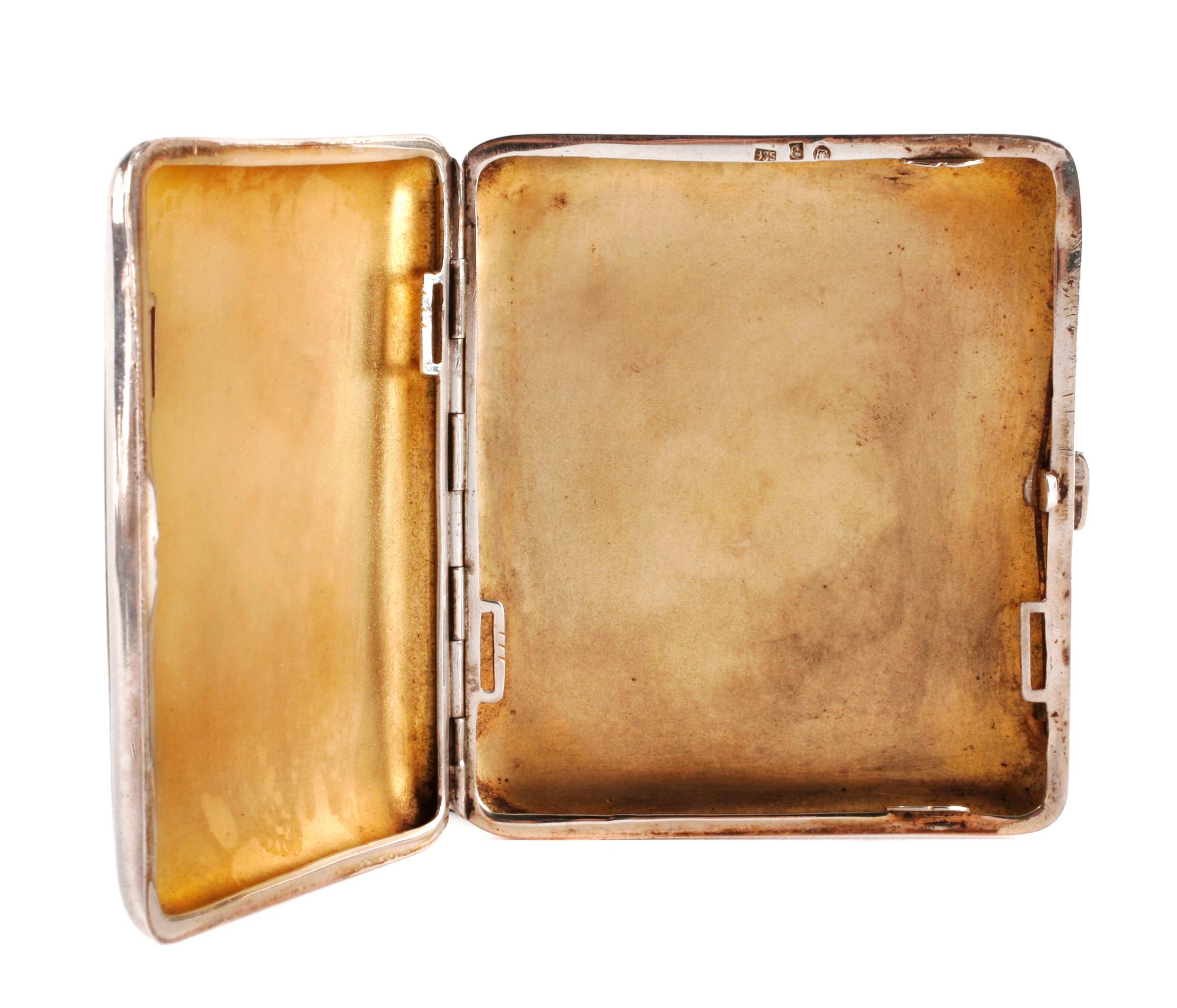 A German Enameled Silver Cigarette Case, Late 19th/Early 20th Century, the guilloche enamel decorated lid centered by a roundel depicti
