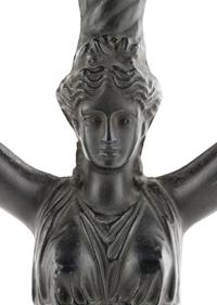 A Pair of Empire Style Parcel Gilt and Patinated Metal Six-Light Candelabra