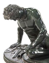 A Continental Carved Marble Figure, after the Antique, Width overall 41 inches.
