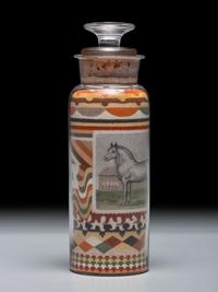 An Andrew Clemens (American, 1857-1894) Labeled Sand Bottle with Percheron Horse