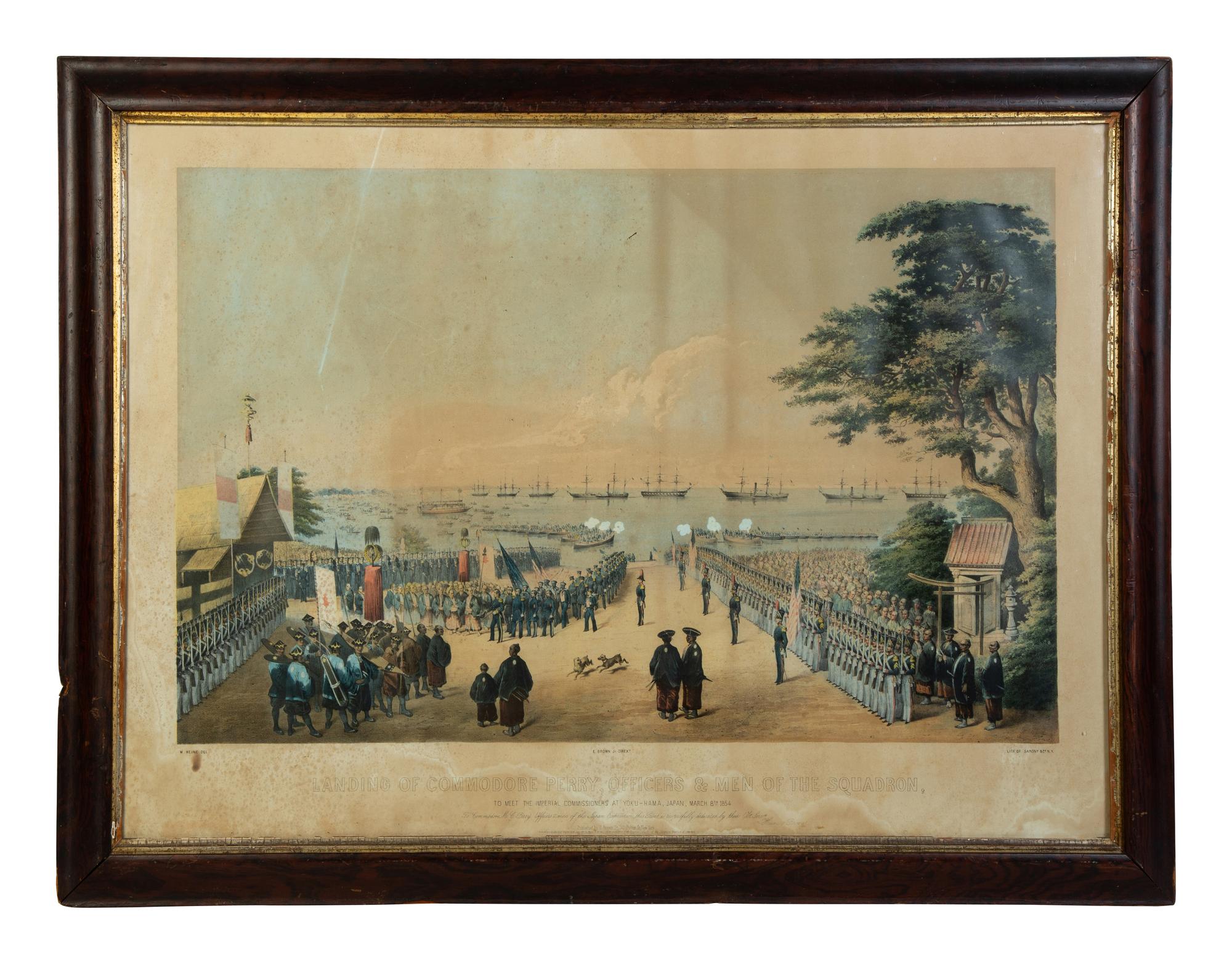Two Hand-Colored Lithographs Depicting the Travels of Commodore Perry in Japan — 19TH CENTURY