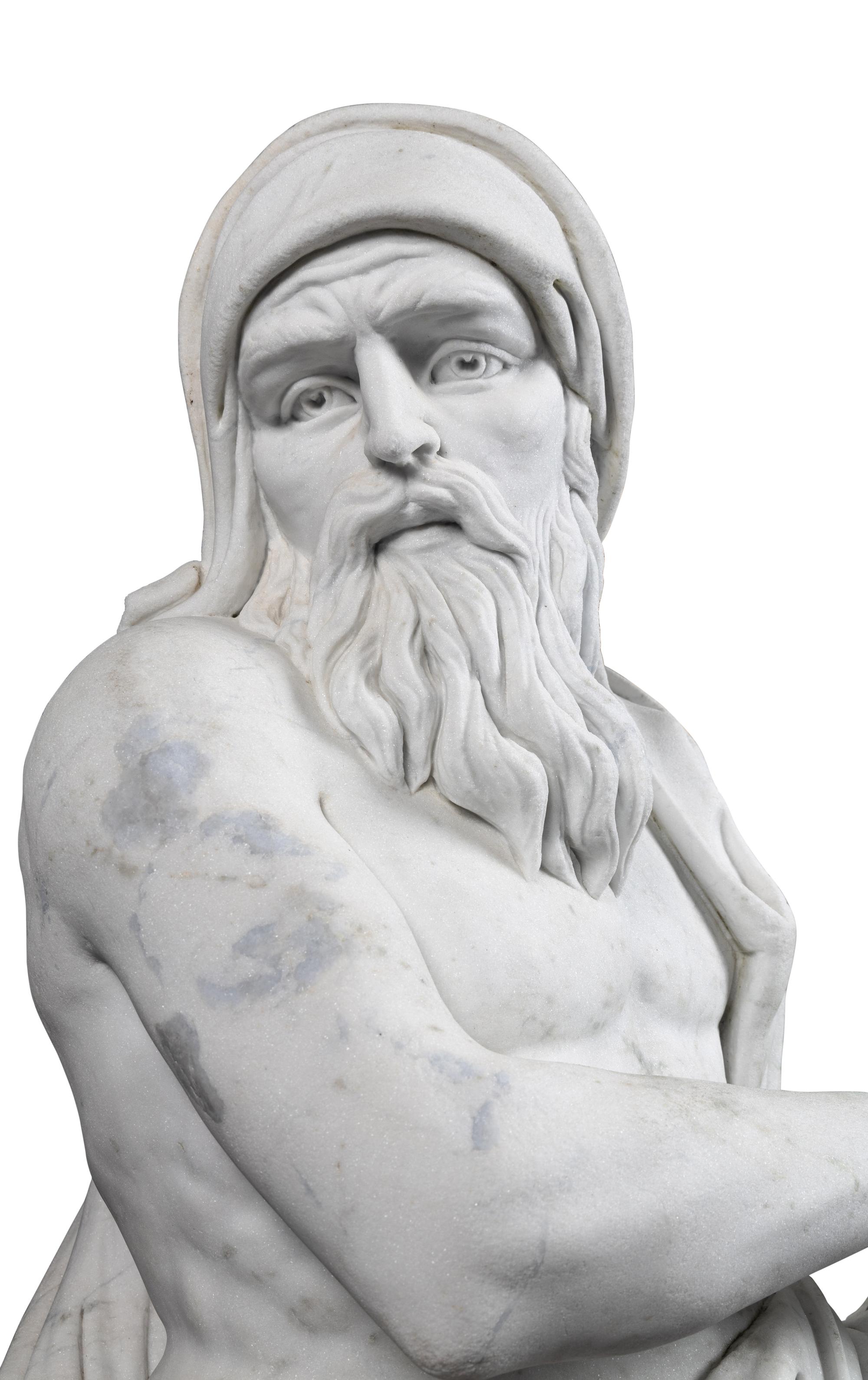 A Set of Four Monumental Carved Marble Garden Herms Allegorical of the Four Seasons