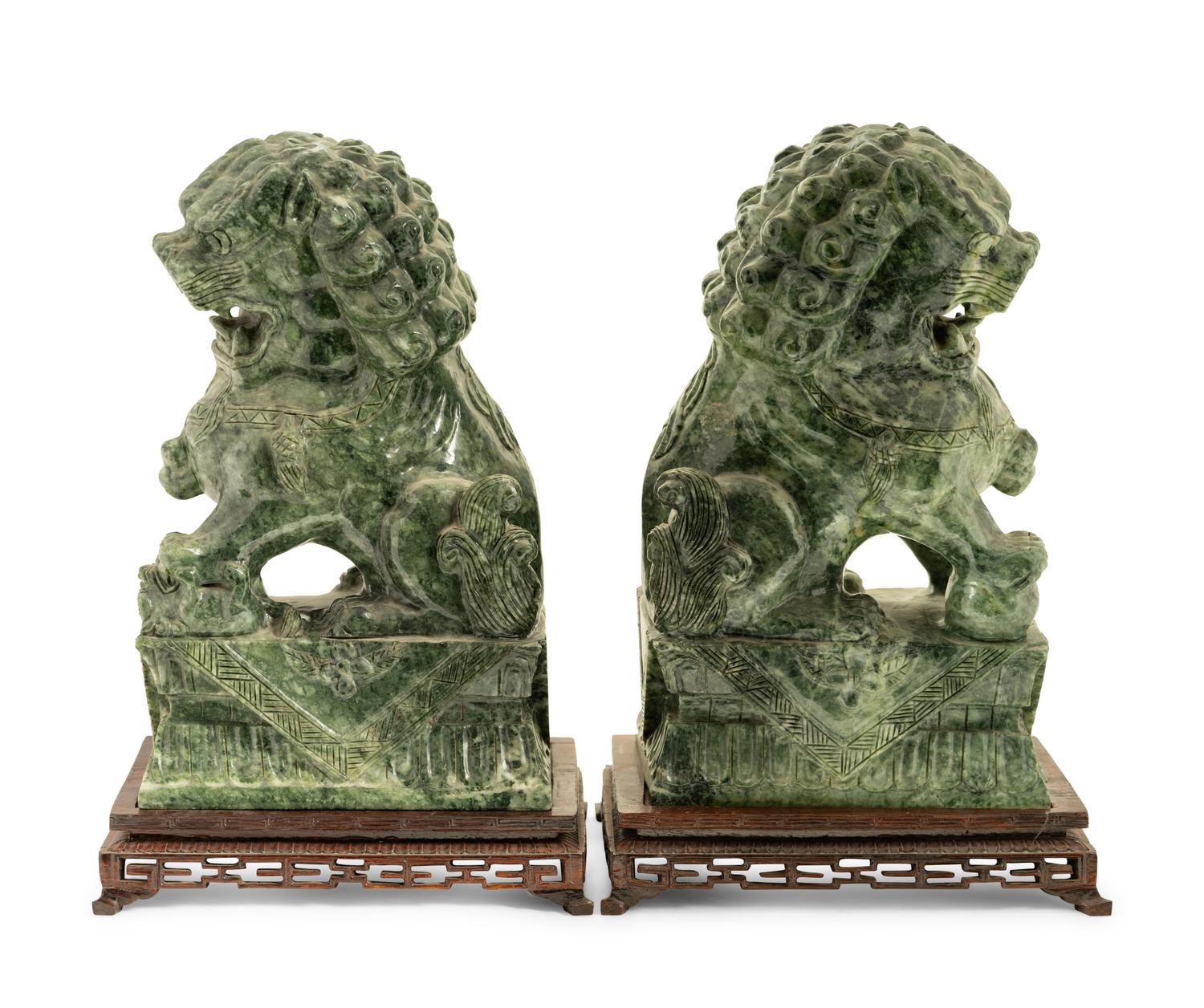 A Pair of Chinese Export Carved Hardstone Temple Guardians