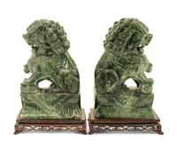 A Pair of Chinese Export Carved Hardstone Temple Guardians