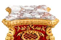 A Pair of Louis XV Style Faux Tortoiseshell and Gilt Bronze Mounted Marble-Top Pedestals