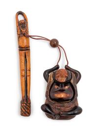 A Wood Figural-Form Inro