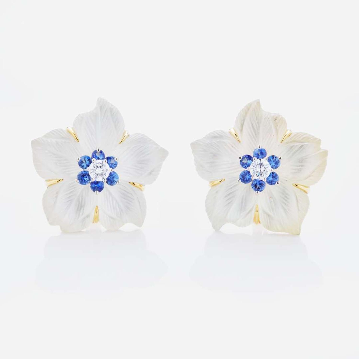 Seaman Schepps Rock Crystal Flower Brooch and Ear Clips