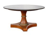 A Directoire Style Parcel-Gilt Walnut and Marble Top Pedestal Table